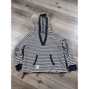 Women’s  Pullover Sweatshirt Hooded Navy White Stripe Chaps Denim Sz Large